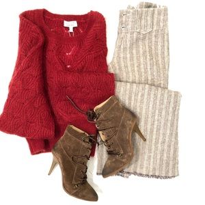 & Other Stories Deep Red Balloon Sleeve Sweater